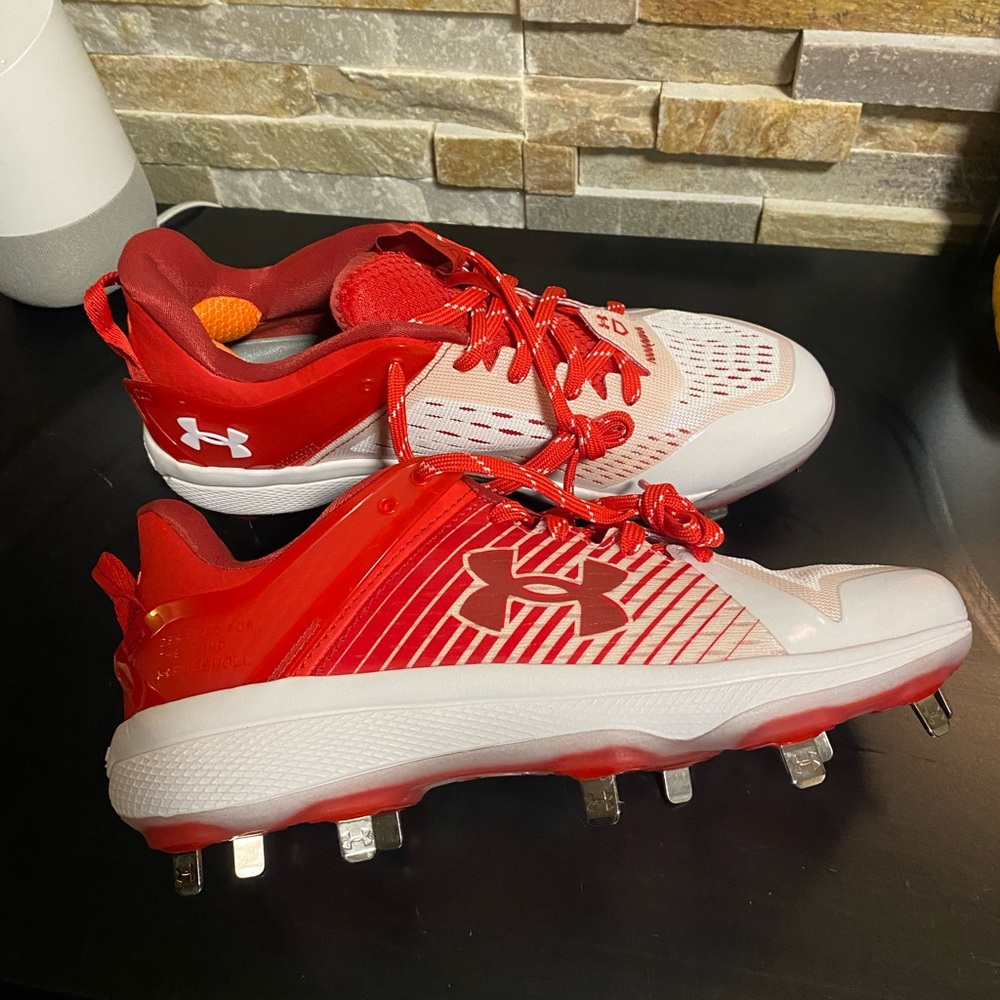 Under Armour Red and White Athletic Cleats-  new